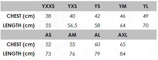 Jersey Size Chart Jersey Size Chart